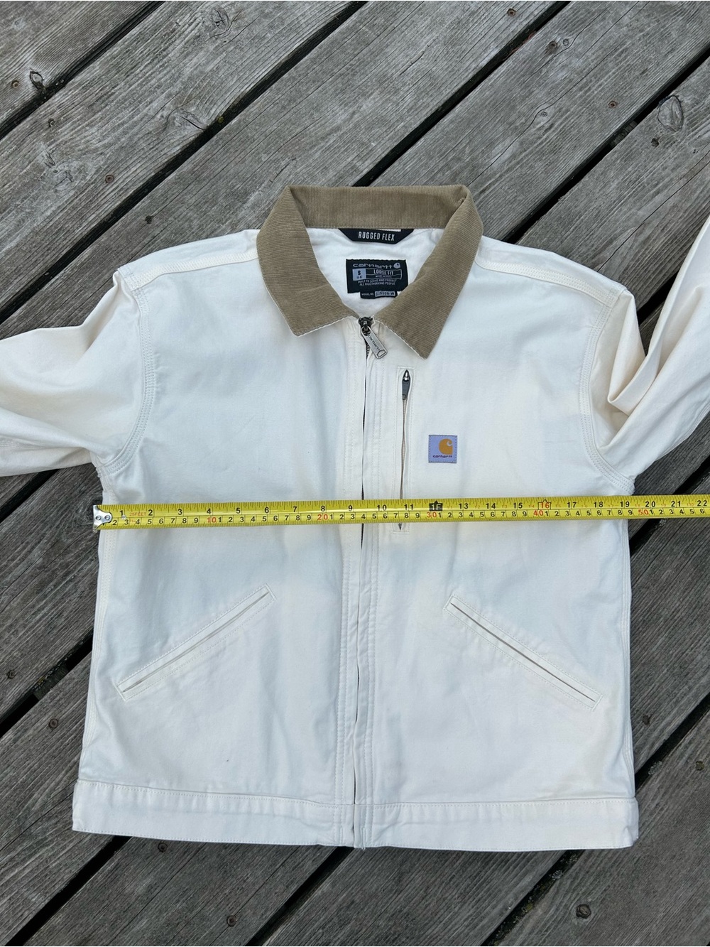 Carhartt White Canvas Jacket with Brown Cord Collar - Picture 5 of 6